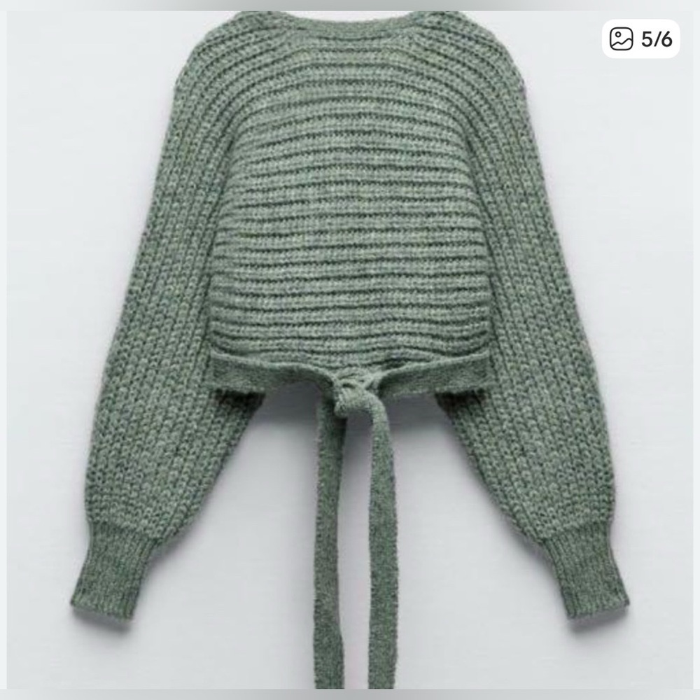 Zara Chunky Green Wrap Sweater Cropped Oversized Balloon Sleeve Cardigan Shawl - Picture 3 of 7